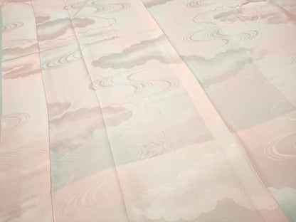 平和屋着物●振袖用長襦袢 無双仕立て 流水雲重ね地紋 暈し染め 半衿刺繍 正絹 逸品 CABD0068ut