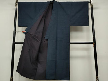 平和屋着物●男性 紬 アンサンブル 色無地 濃藍色 正絹 逸品 CABD0070ut