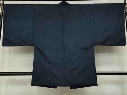 平和屋着物●男性 紬 アンサンブル 色無地 濃藍色 正絹 逸品 CABD0070ut