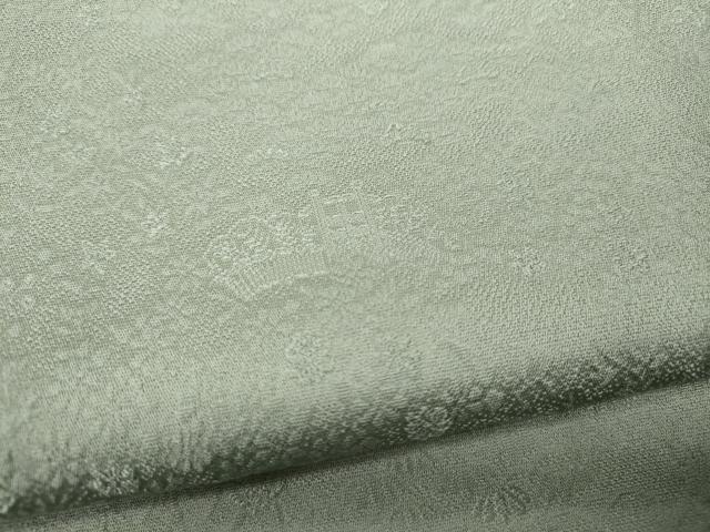 平和屋着物●京友禅作家　山科春宣　色無地　風景草花地紋　青磁鼠色　正絹　逸品　CABD0075ut