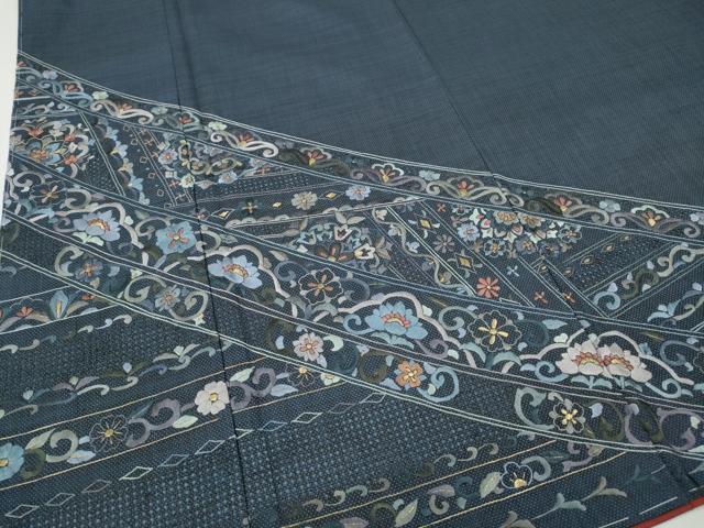 平和屋着物●中国三大刺繍　スワトウ刺繍　総刺繍　色留訪問着　本場大島紬　吉祥花文　金糸　正絹　逸品　CABD0080ut