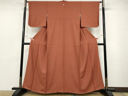 平和屋着物●上質な色無地 縞地紋 鳶色 正絹 逸品 未使用 CABD0082ut