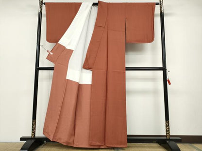 平和屋着物●上質な色無地 縞地紋 鳶色 正絹 逸品 未使用 CABD0082ut