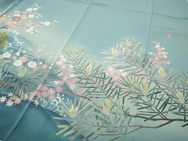 平和屋着物●豪華色留袖　友禅　作家物　立波草花文　暈し染め　正絹　逸品　CABD0086ut