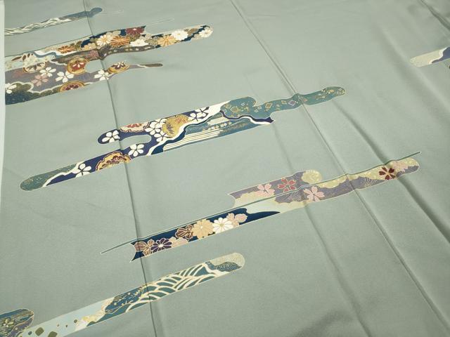 平和屋着物●訪問着　駒刺繍　エ霞吉祥花文　金彩　正絹　逸品　CABD0087ut