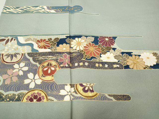 平和屋着物●訪問着　駒刺繍　エ霞吉祥花文　金彩　正絹　逸品　CABD0087ut