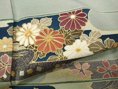 平和屋着物●訪問着　駒刺繍　エ霞吉祥花文　金彩　正絹　逸品　CABD0087ut