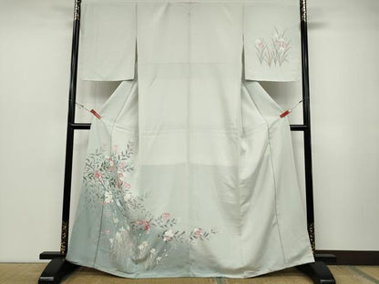 平和屋着物●訪問着　友禅　休み鳥枝花文　暈し染め　正絹　逸品　未使用　CABD0090ut