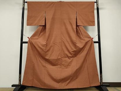 平和屋着物●本場結城紬　重要無形文化財　色無地　土器色　正絹　逸品　CABD0091ut