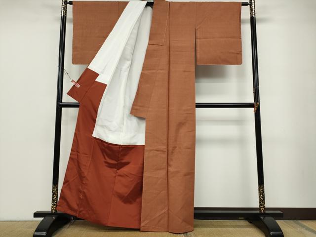 平和屋着物●本場結城紬　重要無形文化財　色無地　土器色　正絹　逸品　CABD0091ut