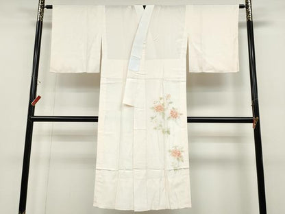 平和屋着物●長襦袢 無双仕立て 手描き 枝花文 正絹 逸品 CABD0092ut