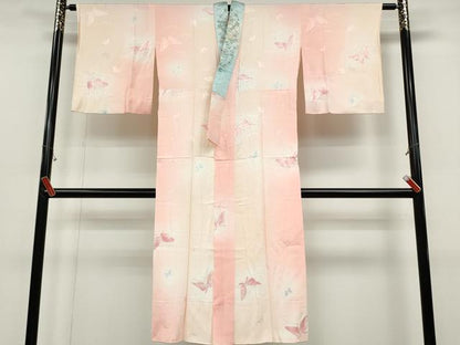 平和屋着物●長襦袢　袷　舞蝶文　暈し染め　金彩　半衿刺繍　正絹　逸品　CABD0093ut