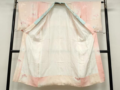 平和屋着物●長襦袢　袷　舞蝶文　暈し染め　金彩　半衿刺繍　正絹　逸品　CABD0093ut