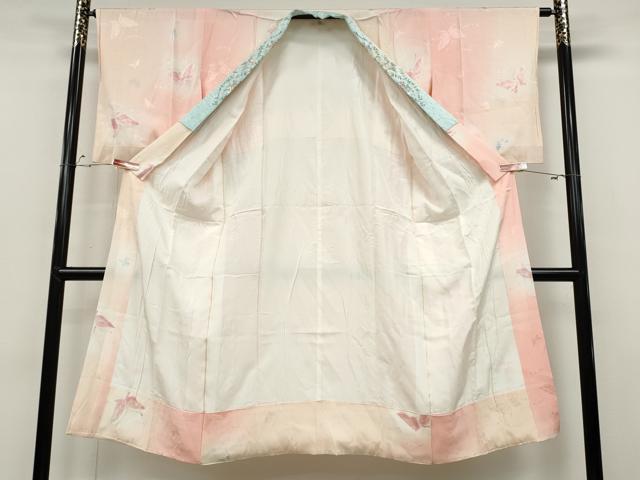 平和屋着物●長襦袢　袷　舞蝶文　暈し染め　金彩　半衿刺繍　正絹　逸品　CABD0093ut