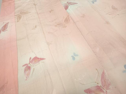 平和屋着物●長襦袢　袷　舞蝶文　暈し染め　金彩　半衿刺繍　正絹　逸品　CABD0093ut