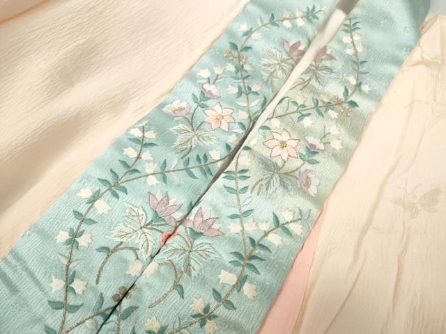 平和屋着物●長襦袢　袷　舞蝶文　暈し染め　金彩　半衿刺繍　正絹　逸品　CABD0093ut