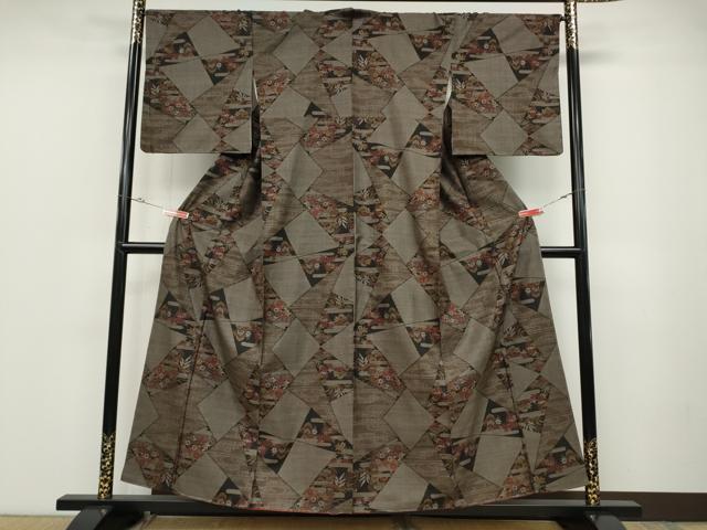 平和屋着物●本場大島紬　9マルキ　切嵌流水草花文　正絹　逸品　未使用　CABD0095ut