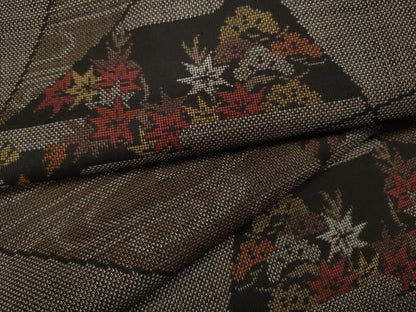 平和屋着物●本場大島紬　9マルキ　切嵌流水草花文　正絹　逸品　未使用　CABD0095ut