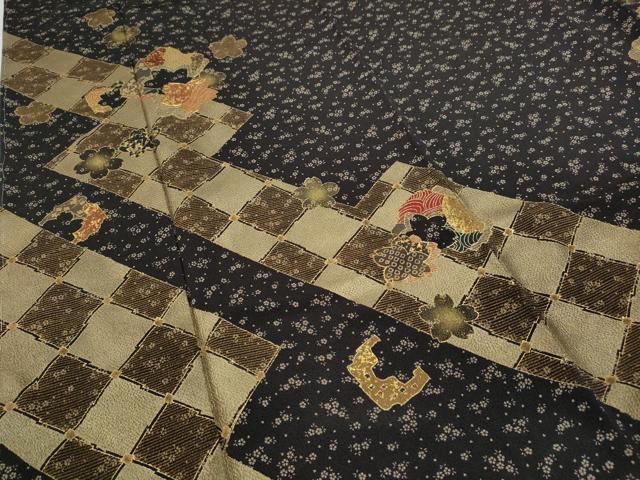 平和屋着物●訪問着　駒刺繍　破れ色紙舞桜吉祥文　金彩　鬼しぼ縮緬　正絹　逸品　未使用　CABD0101ut