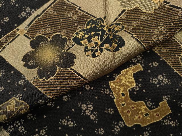 平和屋着物●訪問着　駒刺繍　破れ色紙舞桜吉祥文　金彩　鬼しぼ縮緬　正絹　逸品　未使用　CABD0101ut