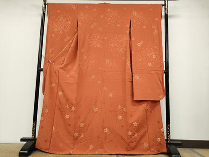 平和屋着物●ファッションデザイナー 花井幸子　振袖　寿光織　舞桜文　金糸　正絹　逸品　CABD0103ut