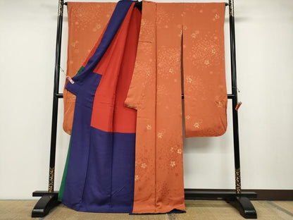 平和屋着物●ファッションデザイナー 花井幸子　振袖　寿光織　舞桜文　金糸　正絹　逸品　CABD0103ut