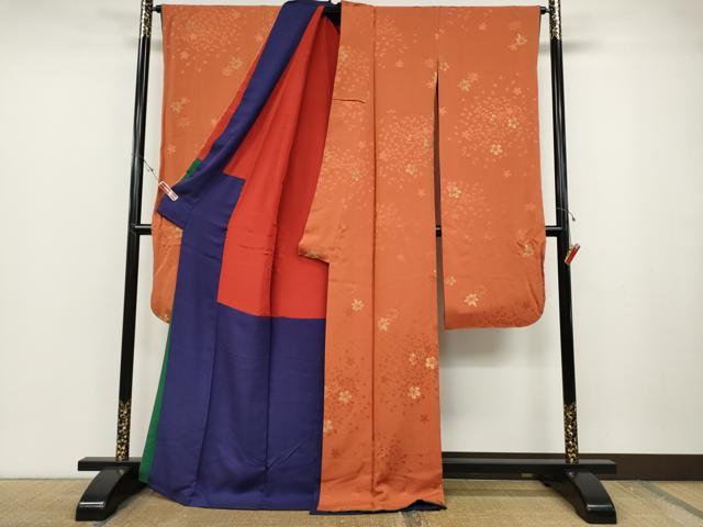 平和屋着物●ファッションデザイナー 花井幸子　振袖　寿光織　舞桜文　金糸　正絹　逸品　CABD0103ut