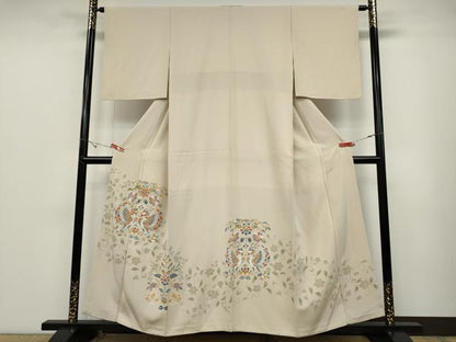 平和屋着物●豪華色留袖　駒刺繍　向かい鳥更紗花蝶文　正絹　逸品　CABD0104ut