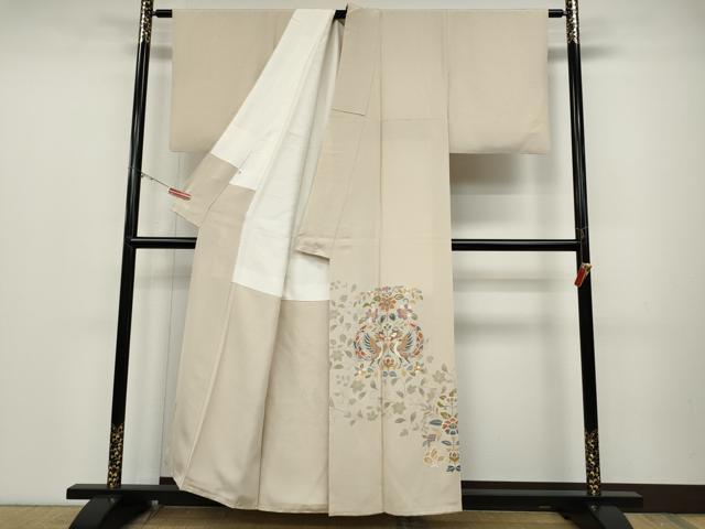 平和屋着物●豪華色留袖　駒刺繍　向かい鳥更紗花蝶文　正絹　逸品　CABD0104ut
