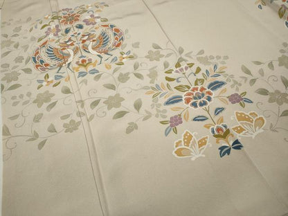 平和屋着物●豪華色留袖　駒刺繍　向かい鳥更紗花蝶文　正絹　逸品　CABD0104ut