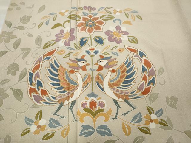 平和屋着物●豪華色留袖　駒刺繍　向かい鳥更紗花蝶文　正絹　逸品　CABD0104ut
