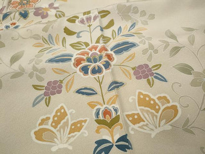平和屋着物●豪華色留袖　駒刺繍　向かい鳥更紗花蝶文　正絹　逸品　CABD0104ut