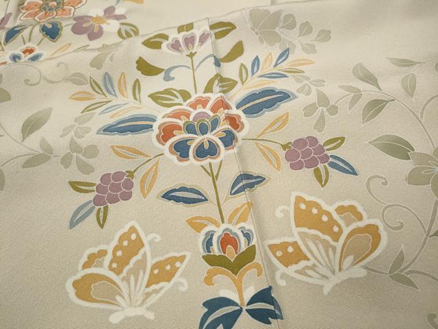 平和屋着物●豪華色留袖　駒刺繍　向かい鳥更紗花蝶文　正絹　逸品　CABD0104ut