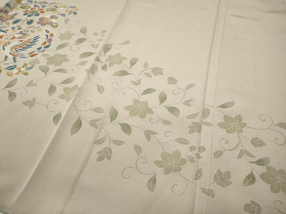 平和屋着物●豪華色留袖　駒刺繍　向かい鳥更紗花蝶文　正絹　逸品　CABD0104ut
