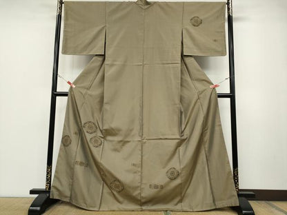 平和屋着物●訪問着 紬地 絵皿吉祥花文 正絹 逸品 未使用 CABD0105ut