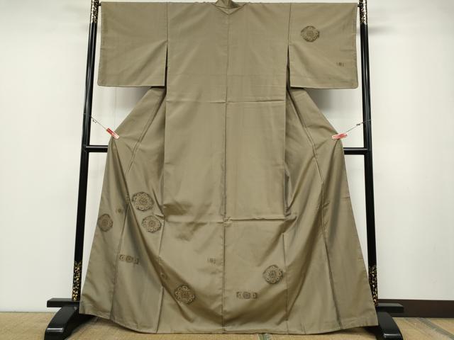 平和屋着物●訪問着 紬地 絵皿吉祥花文 正絹 逸品 未使用 CABD0105ut