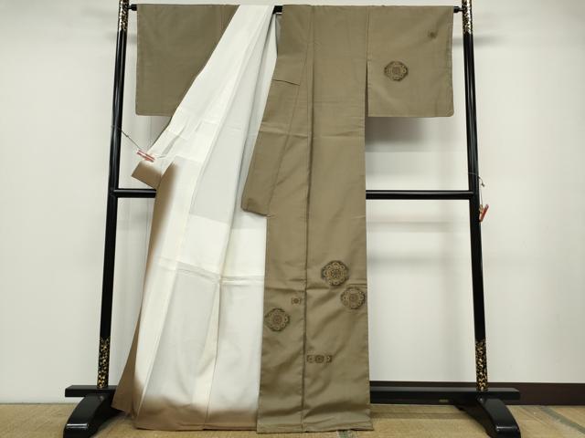平和屋着物●訪問着 紬地 絵皿吉祥花文 正絹 逸品 未使用 CABD0105ut
