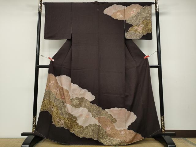平和屋着物●訪問着　雲重ね枝花文　金彩　三越扱い　正絹　逸品　未使用　CABD0108ut
