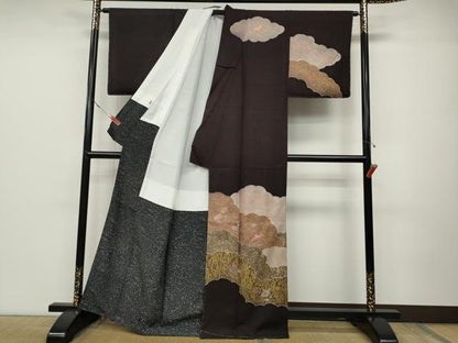 平和屋着物●訪問着　雲重ね枝花文　金彩　三越扱い　正絹　逸品　未使用　CABD0108ut