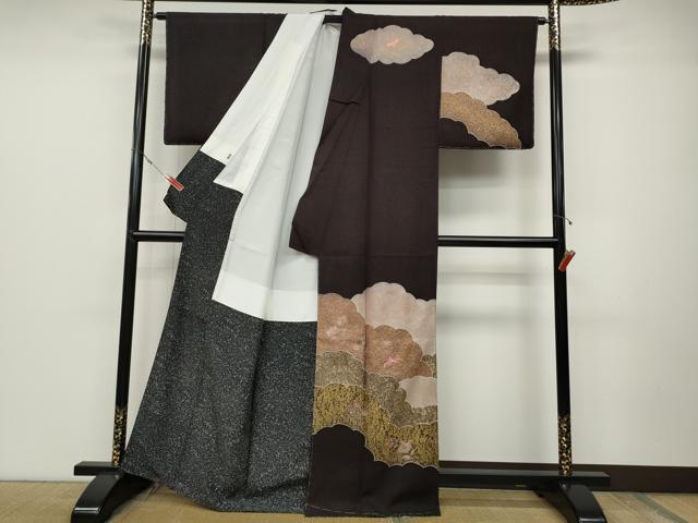 平和屋着物●訪問着　雲重ね枝花文　金彩　三越扱い　正絹　逸品　未使用　CABD0108ut