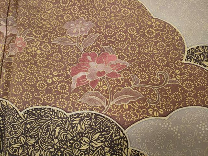 平和屋着物●訪問着　雲重ね枝花文　金彩　三越扱い　正絹　逸品　未使用　CABD0108ut