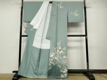 平和屋着物●訪問着　友禅　枝花文　暈し染め　正絹　逸品　CABD0109ut