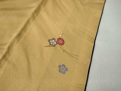 平和屋着物●上質な小紋　笹　枝梅　こぼれ松葉　黒地　金彩　正絹　逸品　CABD0111ut