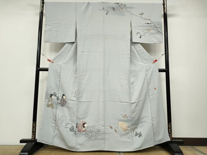 平和屋着物●十日町友禅作家　関口遼一　訪問着　童子遊び　雀　正絹　逸品　CABD0112ut