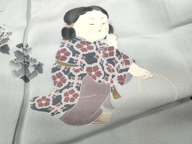 平和屋着物●十日町友禅作家　関口遼一　訪問着　童子遊び　雀　正絹　逸品　CABD0112ut