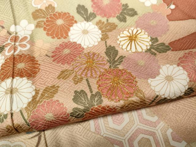 平和屋着物●訪問着　駒刺繍　絞り　エ霞屏風草花文　金彩　正絹　逸品　CABD0113ut