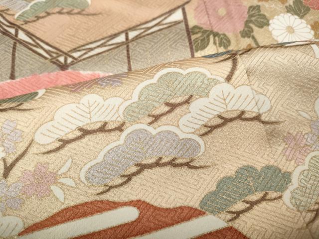 平和屋着物●訪問着　駒刺繍　絞り　エ霞屏風草花文　金彩　正絹　逸品　CABD0113ut