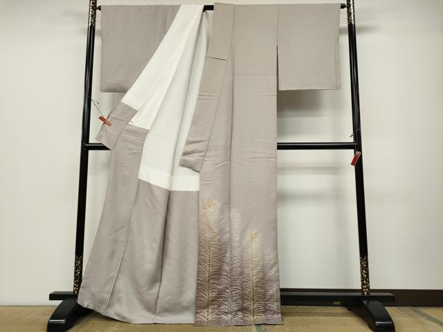 平和屋着物●色留訪問着　刺繍　草葉文　暈し染め　金銀彩　正絹　逸品　CABD0116ut