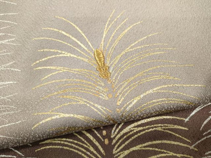 平和屋着物●色留訪問着　刺繍　草葉文　暈し染め　金銀彩　正絹　逸品　CABD0116ut