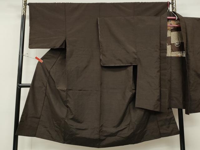 平和屋着物●男性　紬　アンサンブル　色無地　赤墨色　正絹　逸品　CABD0118ut